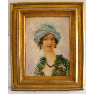 Female Portrait, Oil On Panel, By L. Felk