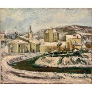Henri Perrin Maxence 1872-1944 Snowy Landscape, Oil On Canvas 