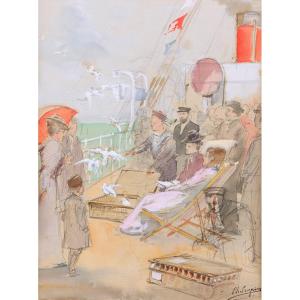 Release Of Carrier Pigeons Aboard An Ocean Liner, Charles Crespin , Circa 1900