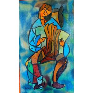 Important Painting. "the Accordionist" By Henri Fuss