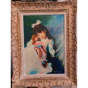 Painting. "little Girl With A Doll". Gaillard.