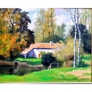 Painting "marais Poitevin" By Raymond Enard