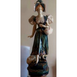 Young Woman In Art Nouveau Glazed Ceramic.