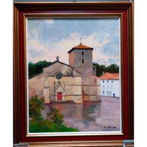 Painting "church Of Coulon". Raymond Enard.