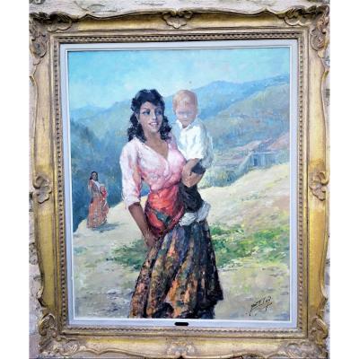 Important Painting By Yves Diey. Spanish Scene.