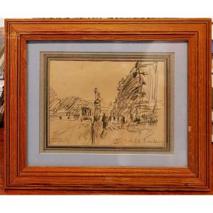 Luigi Loir (1845-1916) Pencil Drawing Of Bd St Michel In Paris