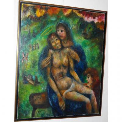 Edouard Goerg Pieta Oil / Canvas 100 X 81 Cm 1961