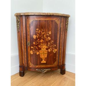 A Louis XVI Curved Corner Decorated With A Floral Vase In Lemon Wood