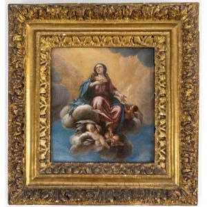 The Elevation Of The Virgin Mary, 17th Century Copper Painting