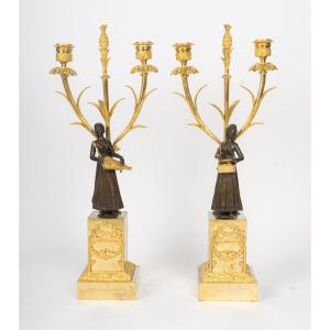 A Pair Of Empire-era Candelabra With Musicians