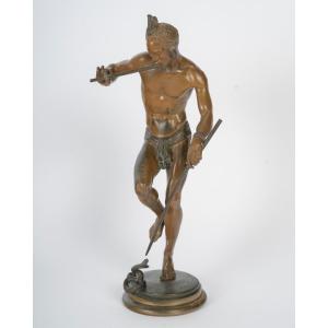 The Bronze Snake Charmer, Signed Arthur Bourgeois, 34cm