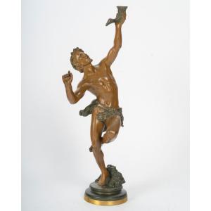 Dancing Faun, Bronze, Signed Ernest Damé, 19th Century, 39cm