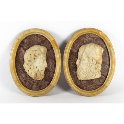 Two Medallions In Marble, 18th Century