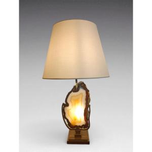 Agate And Brass Lamp (attributed To Willy Daro) Circa 1970