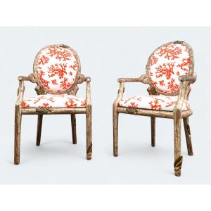  Set Of 4 Medallion Armchairs With Plant Decoration (circa 1970)