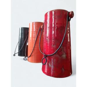 The Cloutier Brothers - Three Vases; Wrought Iron Handles (circa 1950)