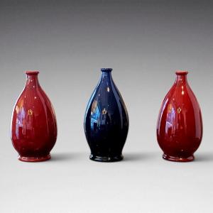 Sarreguemines - 3 Ceramic Vases (circa 1900)