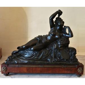Bronze Sculpture Representing A Bacchante Lying On A Bed