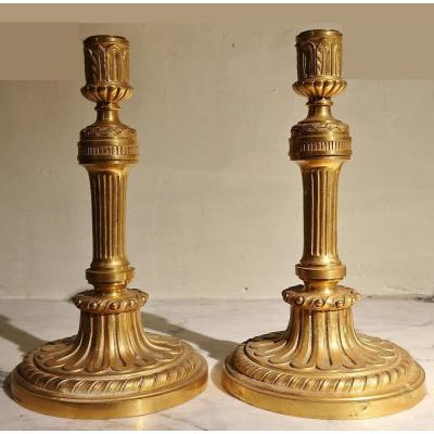 Pair Of Louis XVI Style Gilt Bronze Candlesticks
