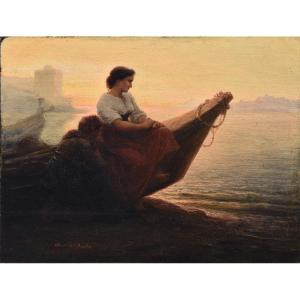 Jean Baptiste Arnaud-durbec, Two Woman Looking Out To Sea From The Catalan's Beach (1852)