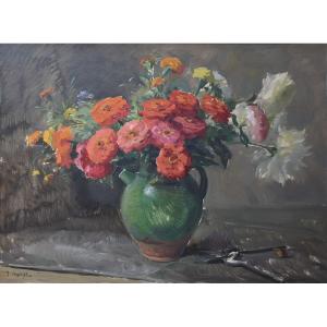 Jean Chaleyé, Flowers In A Green Gargoulette  (circa 1920)