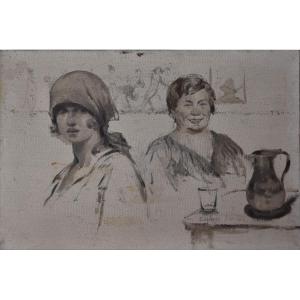 Stéphane Leroy (douai, 1877-1940), Two Women With A Pitcher (circa 1910)