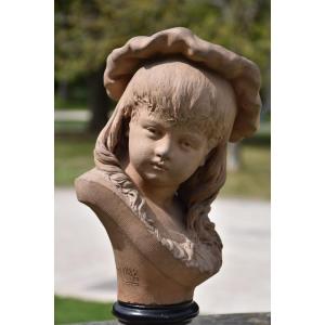 Alice Rio, Bust Of A Young Girl Wearing A Hat (1887)