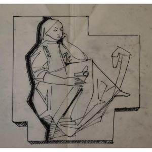 André Bizette-lindet, Drawing For A Bas-relief For The Lycée Honoré-de-balzac, Paris 17e (1959)