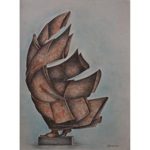 Louis Arnaud, An Abstract Figure Stands In The Wind, Placed On A Plinth (circa 1960)