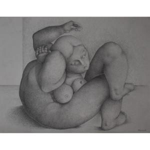 Louis Arnaud, Seated Nude Woman, Legs Crossed, Arms Behind Her Head (circa 1960)