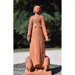 Henri-paul Rey (pesmes 1904 - Paris 1981), Shepherdess Flanked By Two Sheep (circa 1940)