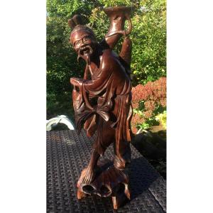 Large Carved Wood Fisherman, Japan 'edo Period