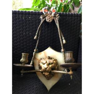 Large Marble And Bronze Sconce With Lion's Muzzle