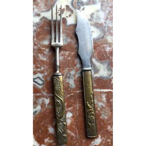 Japan XIXth Century. Fork And Knife Shibuichi
