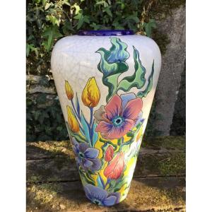 Large Longwy Vase With Art Nouveau Decor (38 Cm)