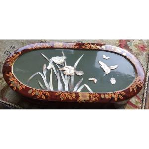 Japanese Box, A Bird On A Background Of Iris