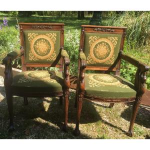 Pair Of Nineteenth Mahogany Gooseneck Armchairs
