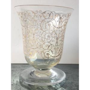 Vase In Engraved Crystal And Baccarat Gilding