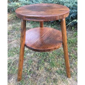 Folk Art, Brutalist Pegged Pedestal With Two Trays