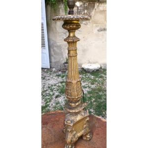 Candlestick In Carved And Gilded Wood
