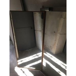 Large Brot Electrified Triptych Mirror, Wood And Bronze, Circa 1900