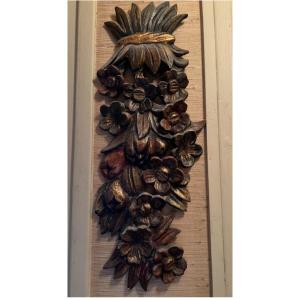 Floral Wall Element In Carved Wood