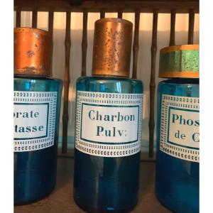 Blue Glass Pharmacy Bottle, Circa 1900
