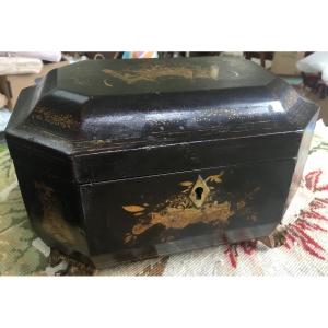 Box, Canton Lacquered Wood Tea Box 