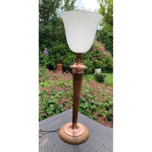 Mazda Lamp In Wood And Copper From Art Deco Period
