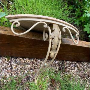 Small Wrought Iron And Marble Corner Console 