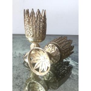 Two Ottoman Zarf In Silver Filigree, 19th Century