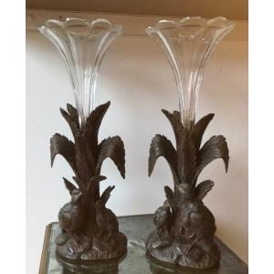 The Pair Of Large Black Forest Soliflores With Partridges 