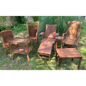 Different Pieces Rattan Garden Furniture, Circa 1900