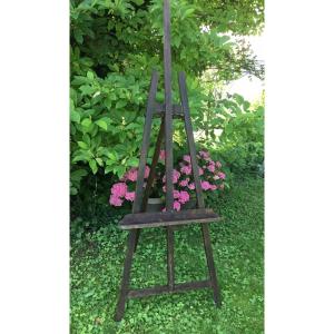 Large Workshop Easel With Rack In Oak, 19th Century